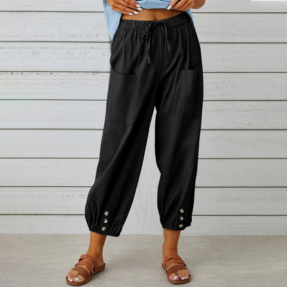 Comfortable Women's Crop Pants with Elastic Waistband
