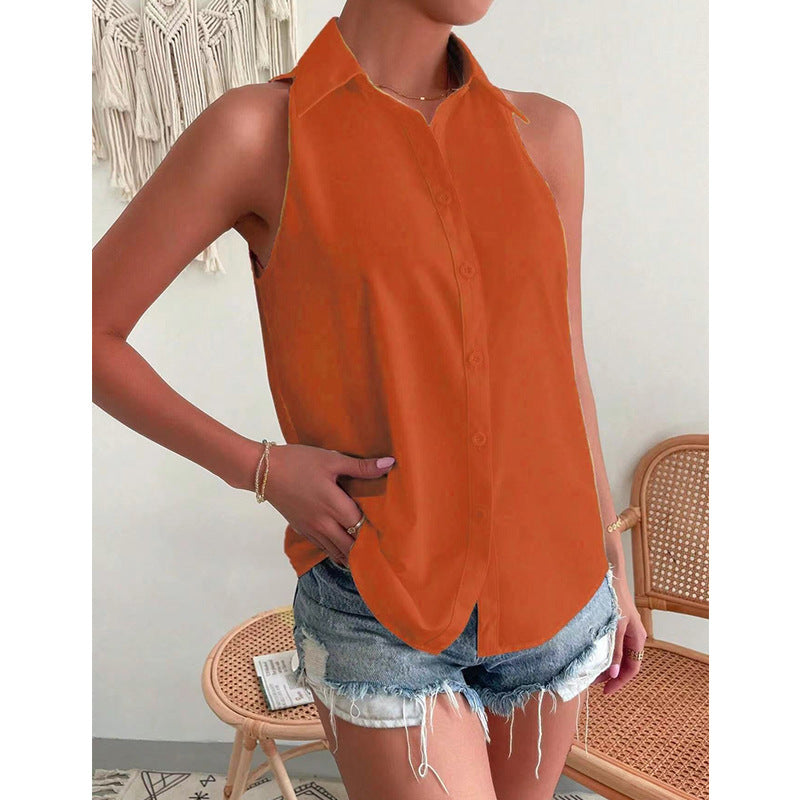 Ladies Loose Fit Tank Top with Buttons and Silky Fabric - Nocini