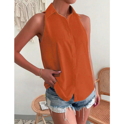 Ladies Loose Fit Tank Top with Buttons and Silky Fabric - Nocini