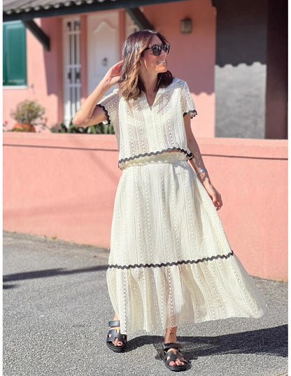 Casual Women's Maxi Skirt Set with Short Sleeves