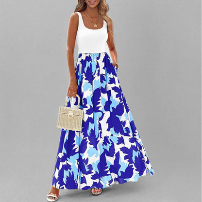Fashionable Sleeveless Maxi Dress with Floral Skirt