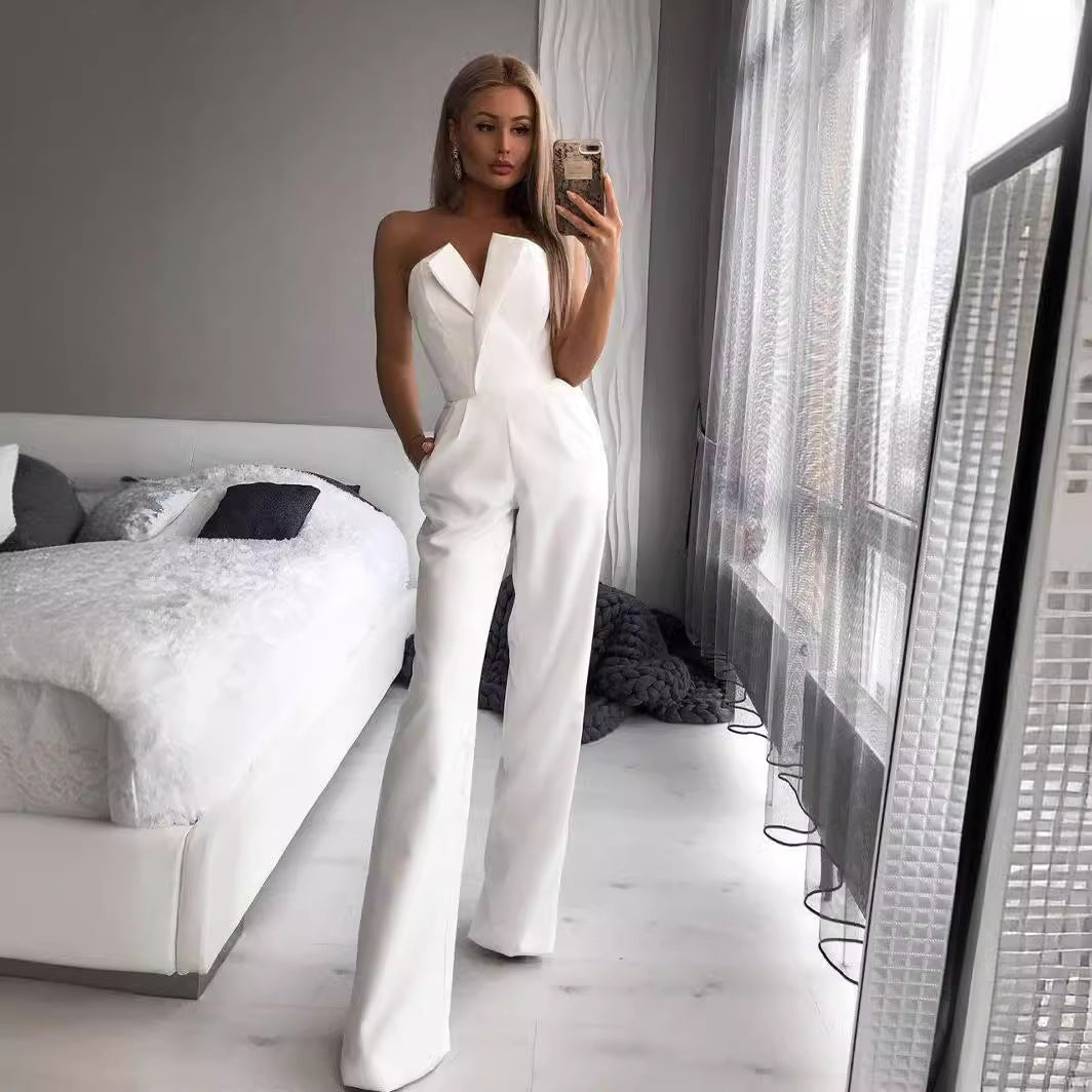 Women's Strapless Wide Leg Jumpsuit Elegant Style