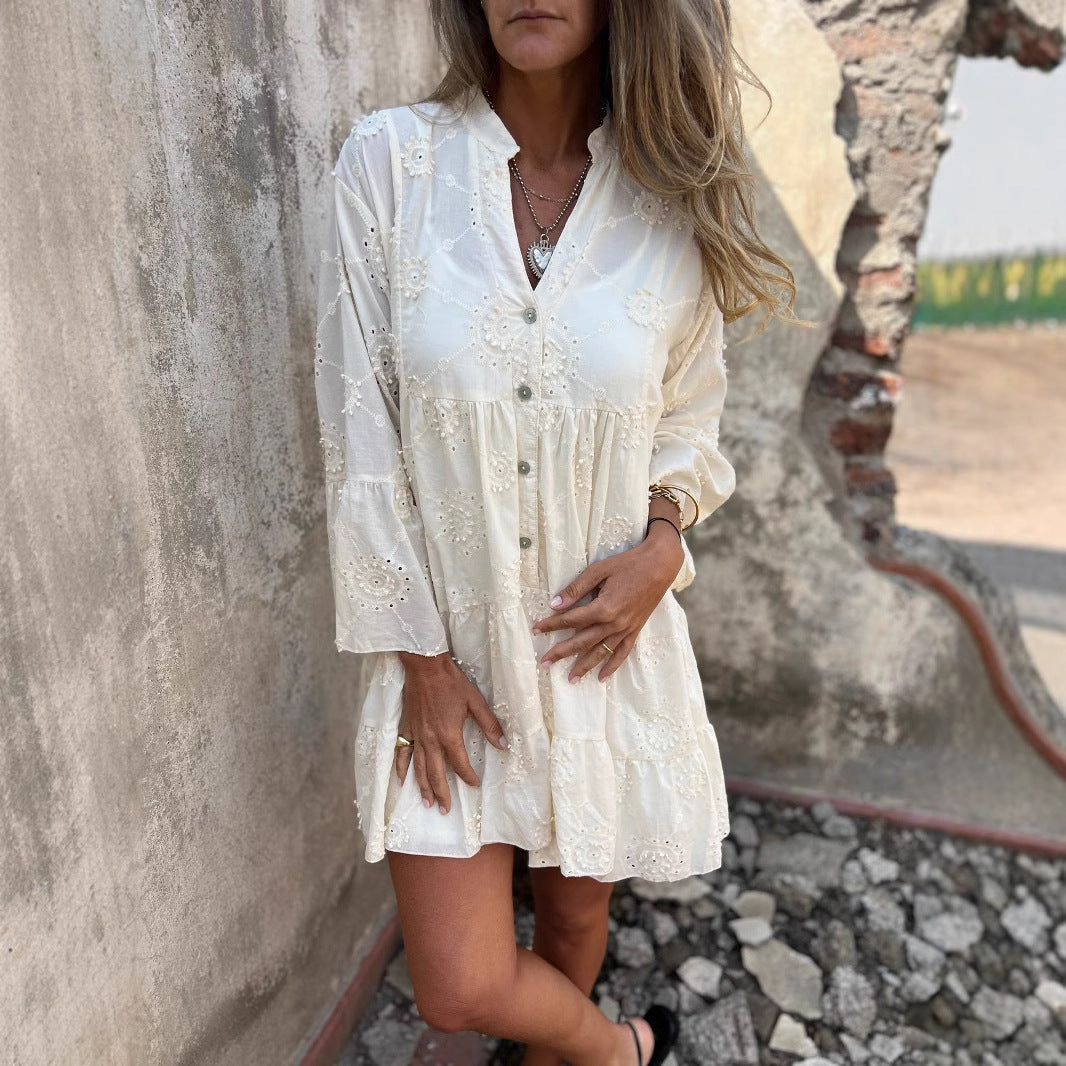 Casual V-Neck Embroidered Summer Dress