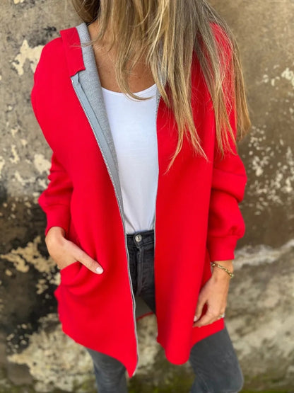 Casual Women's Zip Up Hooded Sweatshirt with Pockets - Nocini