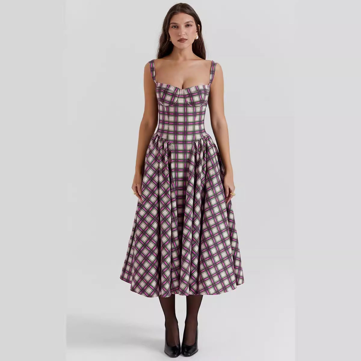 Women's Long Maxi Dress with Pockets and Classic Print