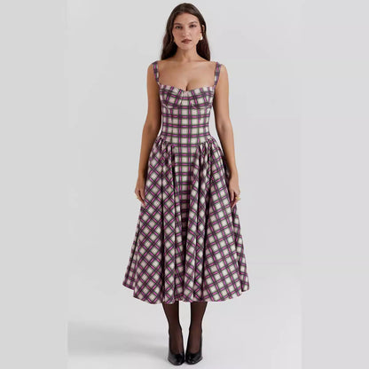Women's Long Maxi Dress with Pockets and Classic Print