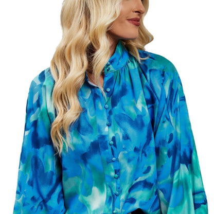 Loose Fit Women's Blouse with Soft Pastel Print
