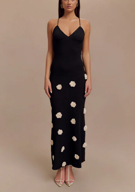 Feminine Slip Dress - Fitted - Floral Detail - Tie Back