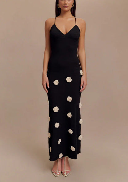Feminine Slip Dress - Fitted - Floral Detail - Tie Back