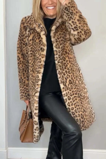 Plush Faux Fur Leopard Coat for Women