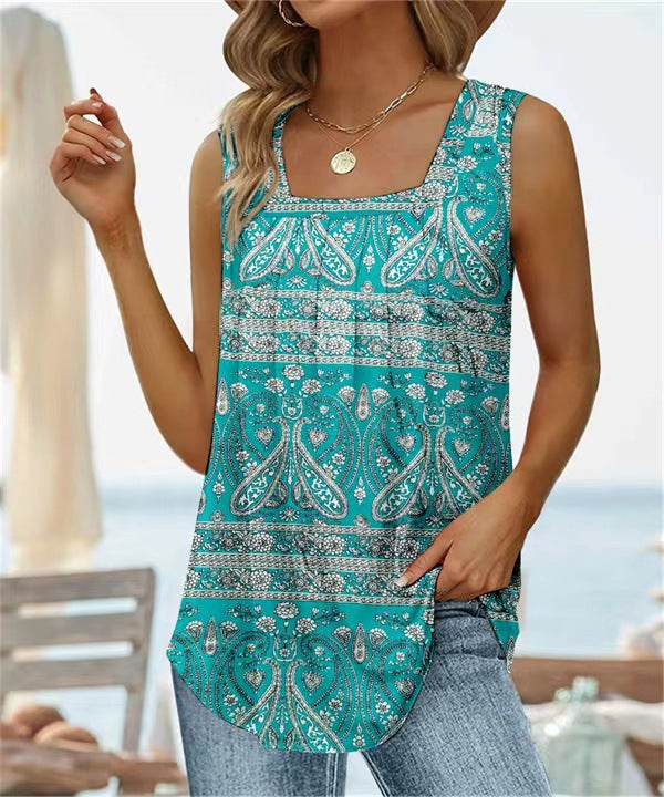 Casual Floral Square Neck Vest Top