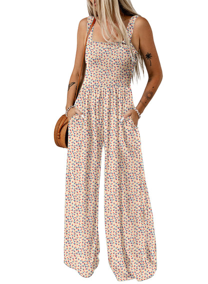 Women's Flowy V Neck Jumpsuit with Loose Fit and Pockets