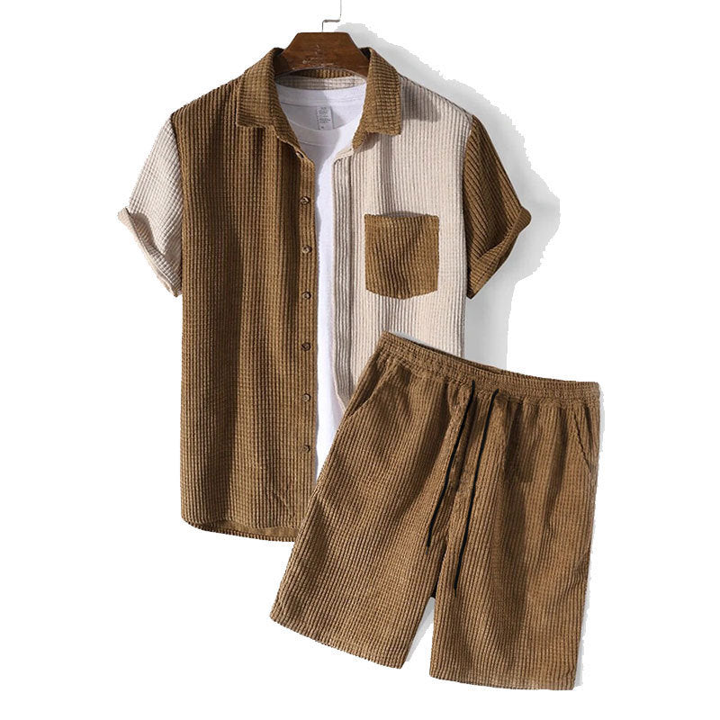 Casual Button Down Shirt and Elastic Waist Shorts - Nocini