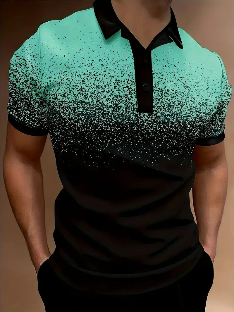 Slim Fit Mens Polo Shirt Gradient Print Lightweight