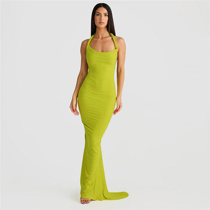 Elegant Women's Evening Gown Slim Fit Backless Dress
