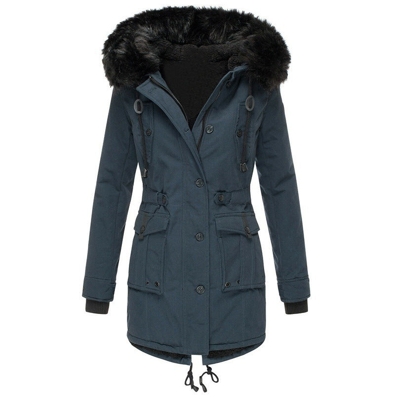 Warm Faux Fur Trim Hooded Parka Coat