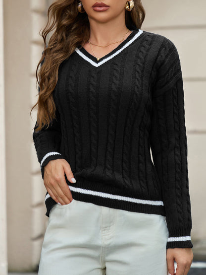 Cozy Women's Cable Knit V-Neck Sweater