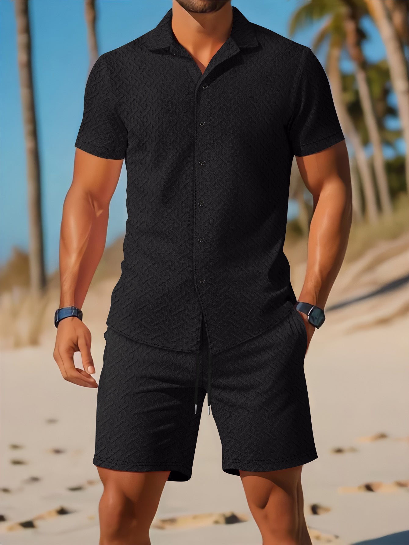 Men's Slim Fit Shirt and Shorts Set