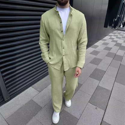 Casual Linen Style Shirt and Pants Set for Men - Nocini
