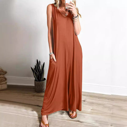 Ladies' Long V-Neck Summer Dress with Pockets