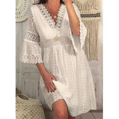Chic Lace V-Neck Knee Length Dress for Women