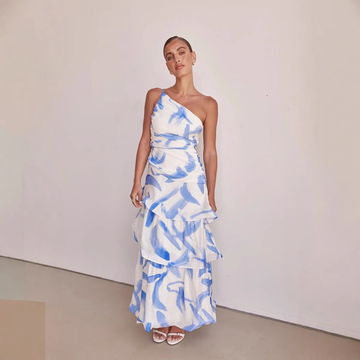Flowy Women's Maxi Dress with Ruffled A-Line Skirt - Nocini