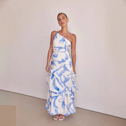 Flowy Women's Maxi Dress with Ruffled A-Line Skirt - Nocini