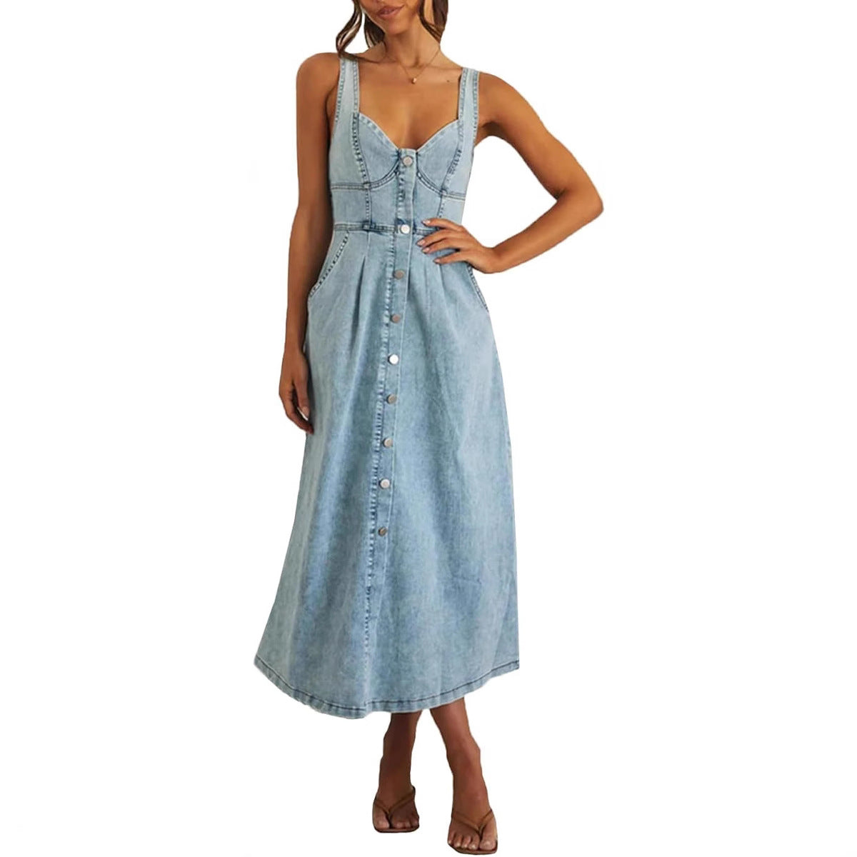 Summer Strapless Blue Jean Dress - Olytrend