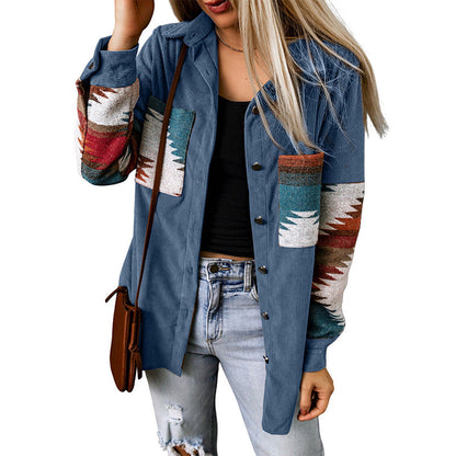 Casual Corduroy Aztec Cardigan Jacket for Women