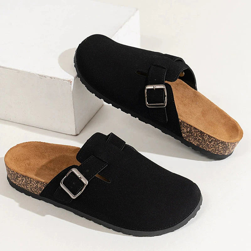 Comfy Suede Slip On Clogs with Cork Insole - Nocini