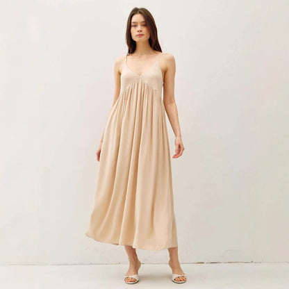 Flowy V-Neck Maxi Dress with Spaghetti Straps - Nocini