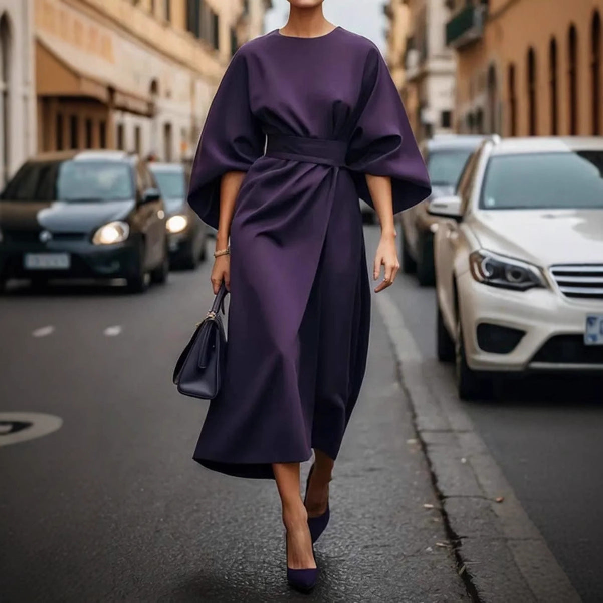 Flattering Long Sleeve Women's Dress with Fitted Waist