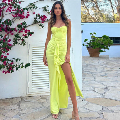 Elegant Maxi Dress for Women - Halter Neck Slit Dress - Nocini