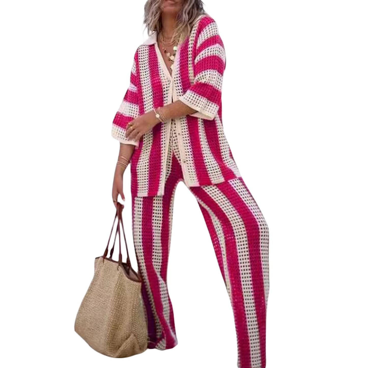 Women's Comfy V-Neck Top and Loose Fit Pants Set