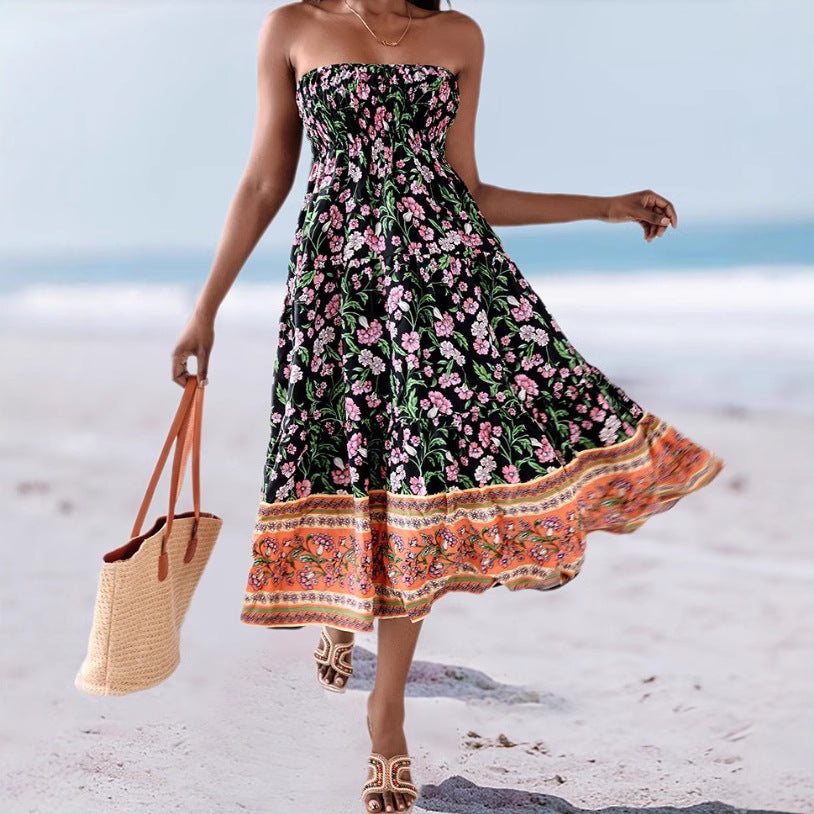 Comfortable Floral Strapless Midi Dress for Women - Nocini