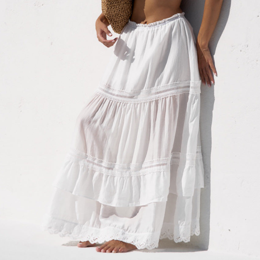 Flowy Long Skirt with Lace Detail and Relaxed Fit - Nocini