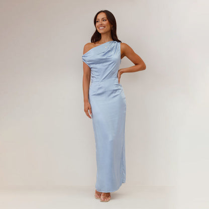 Women's One Shoulder Satin Midi Bodycon Dress - Nocini