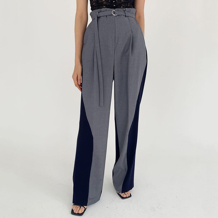 High Waist Wide Leg Womens Trousers with Buckle Belt