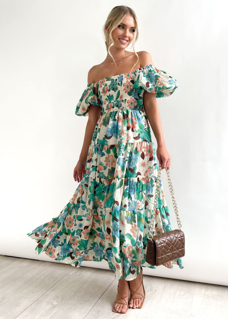 Loose Fit Off Shoulder Maxi Dress with Flowy Skirt - Nocini