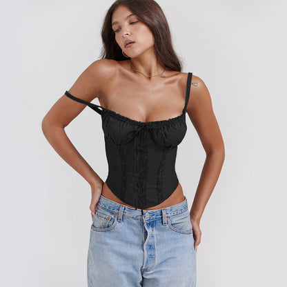 Women's Satin Cami Top with Lace Trim and Thin Straps