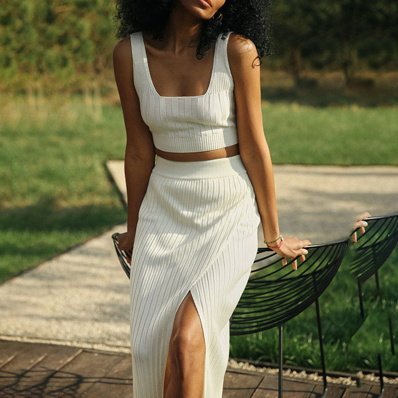 Fitted High Waisted Midi Skirt with Slit Detail - Nocini