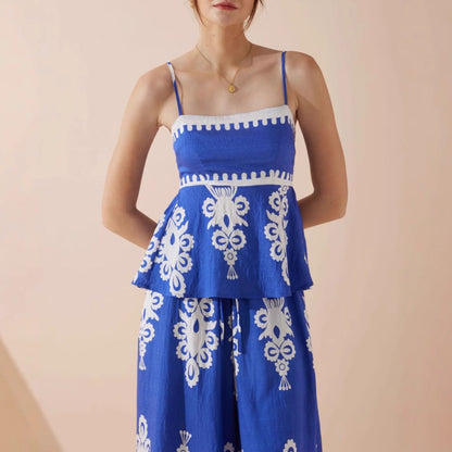 Ladies' Peplum Top and Wide Leg Pants Set - Nocini