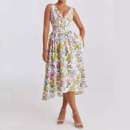 Casual Floral V-Neck Spaghetti Strap Dress