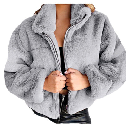 Ladies Warm Short Faux Fur Jacket