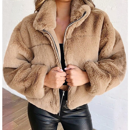 Ladies Warm Short Faux Fur Jacket - Nocini