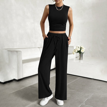 Women's Summer Crop Top and Loose Fit Pants Set