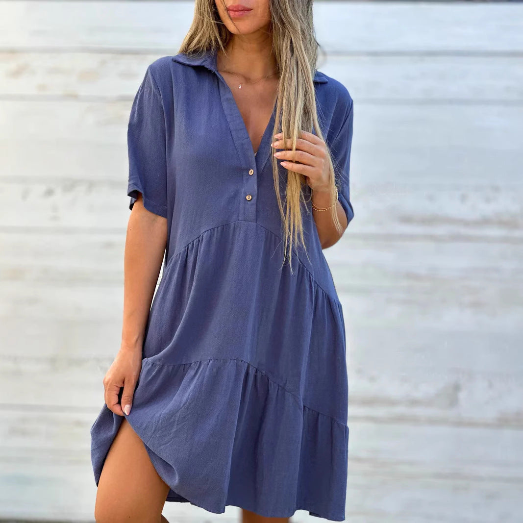 Casual Short Sleeve Cotton Sundress for Women