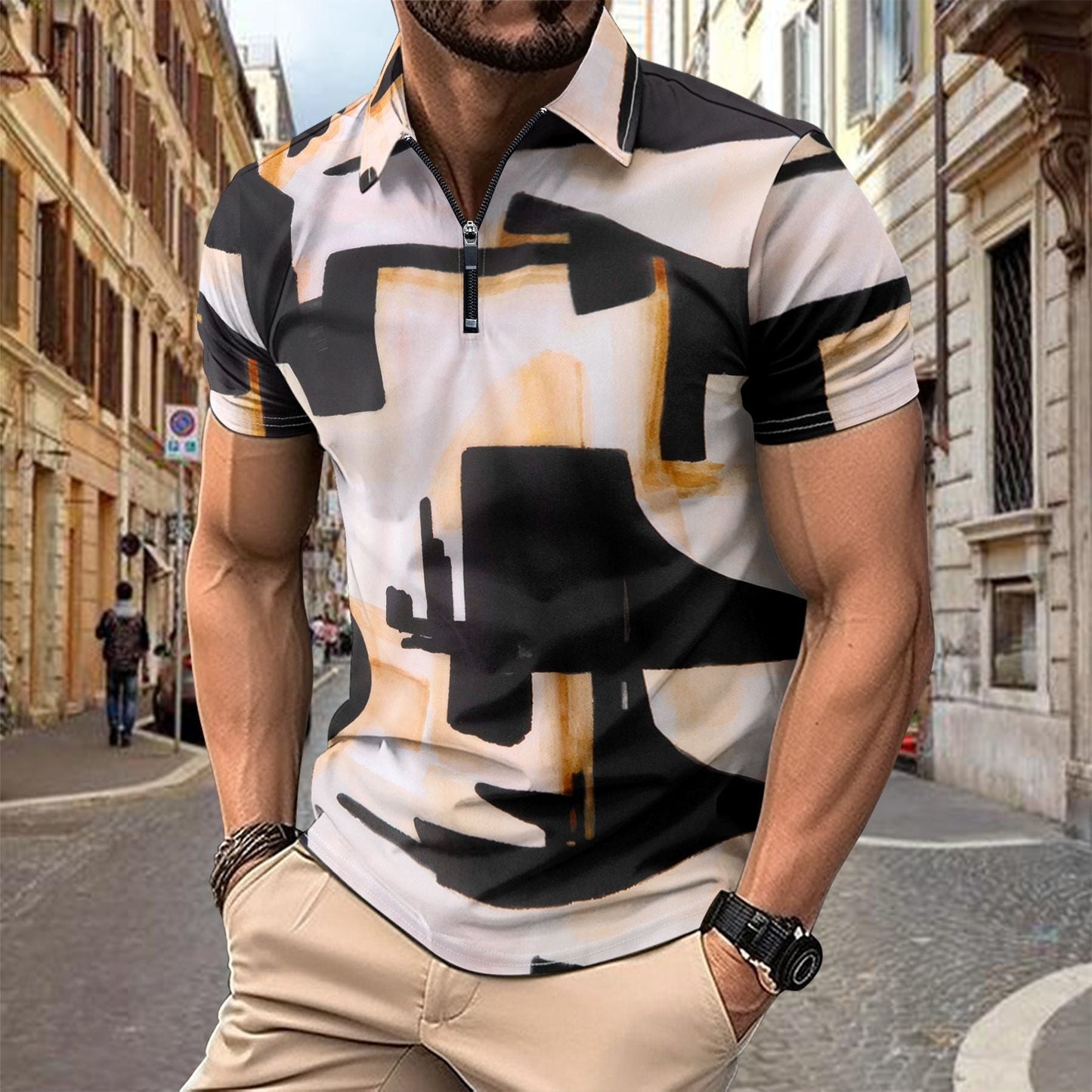 Men's Short Sleeve Slim Fit Casual Zip Shirt - Nocini