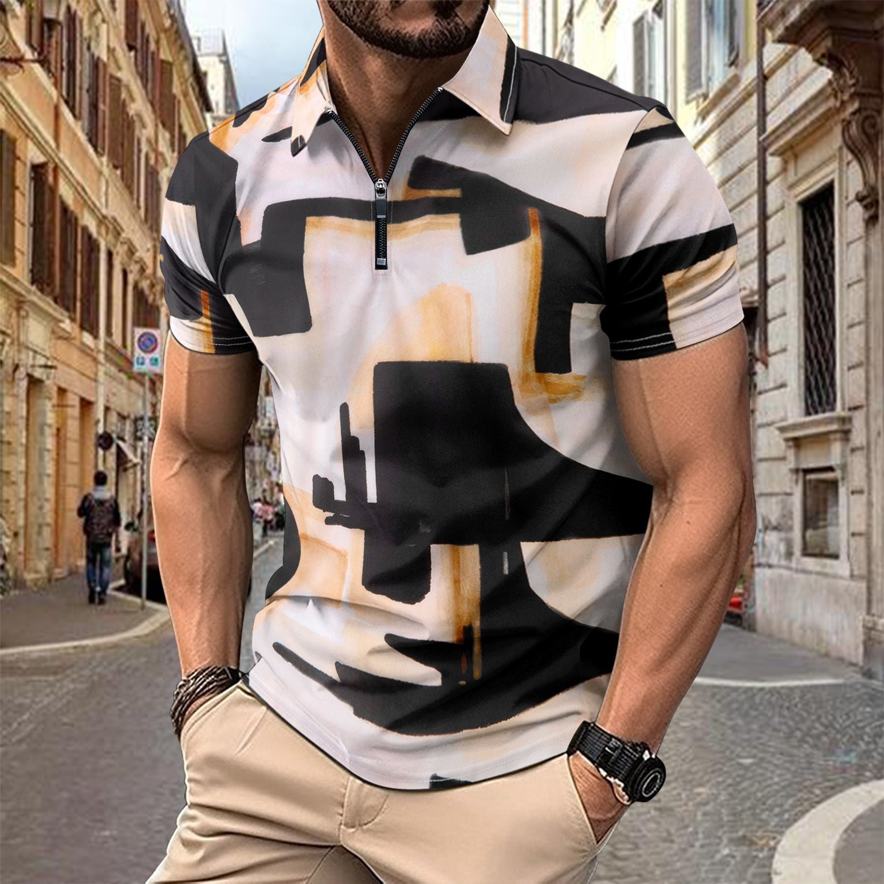 Men's Short Sleeve Slim Fit Casual Zip Shirt - Nocini