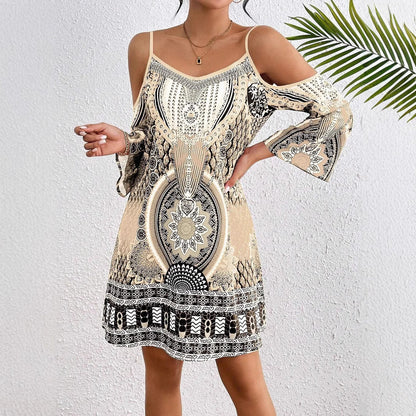 Casual Off Shoulder Midi Dress with Thin Straps